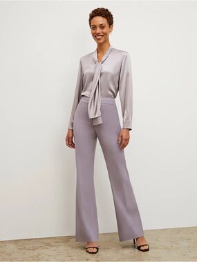 MM Lafleur The Darcy Top Washable Silk Mauve Blouse with Tie Neck XXL